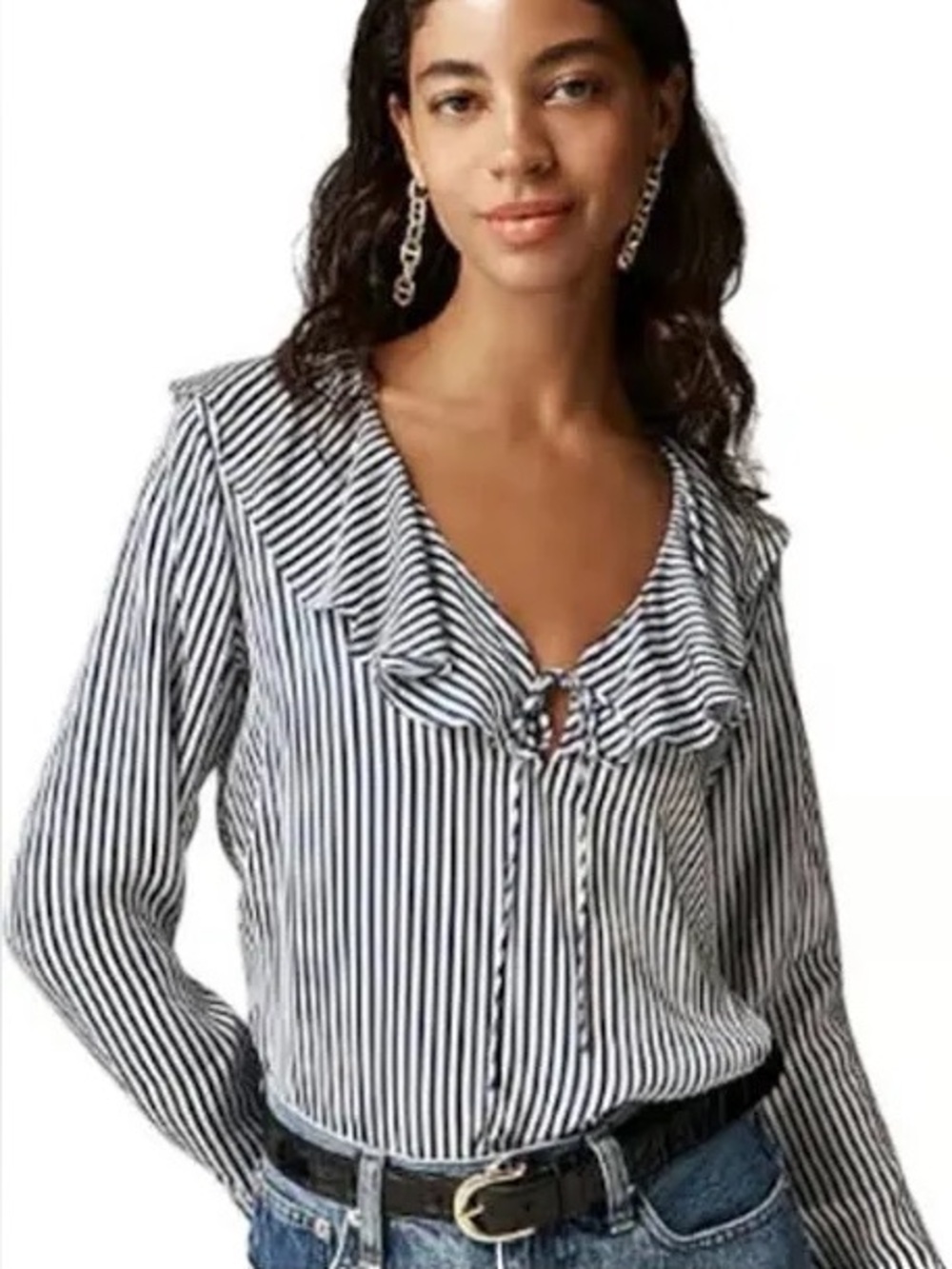 J Crew Goldie Top Blue & White Striped Satin Small